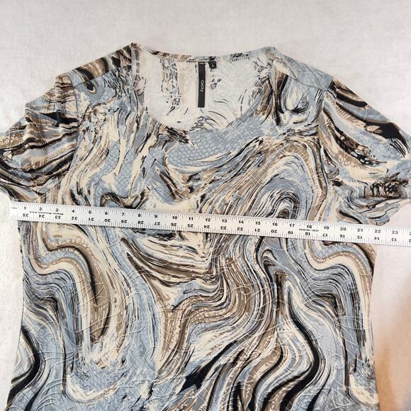 Cathy Blouse Woman LJewel Neck 3/4 Sleeve Blue Brown Black Textured Fabric - Picture 5 of 11